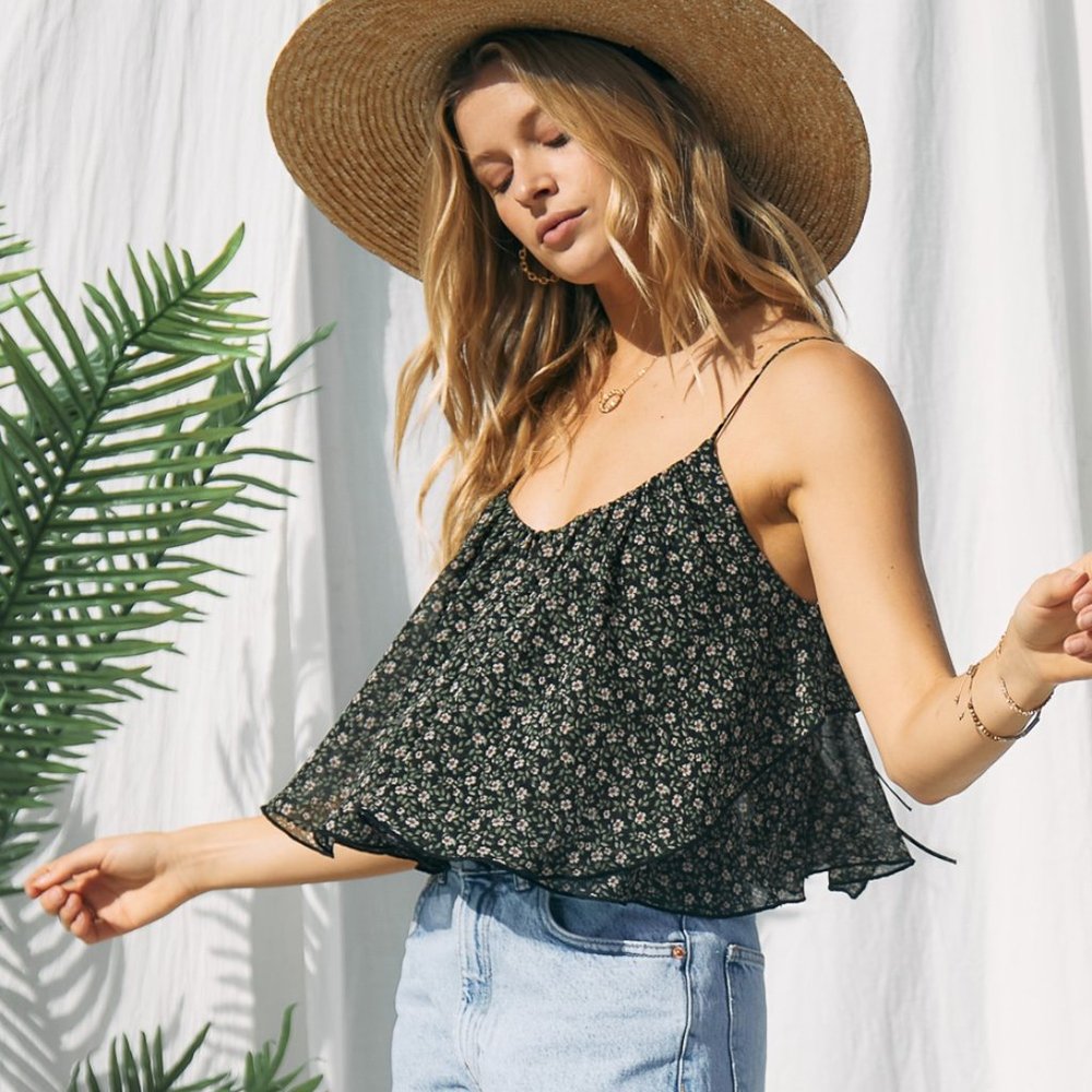 April Showers Floral Print Flowy Tank Top